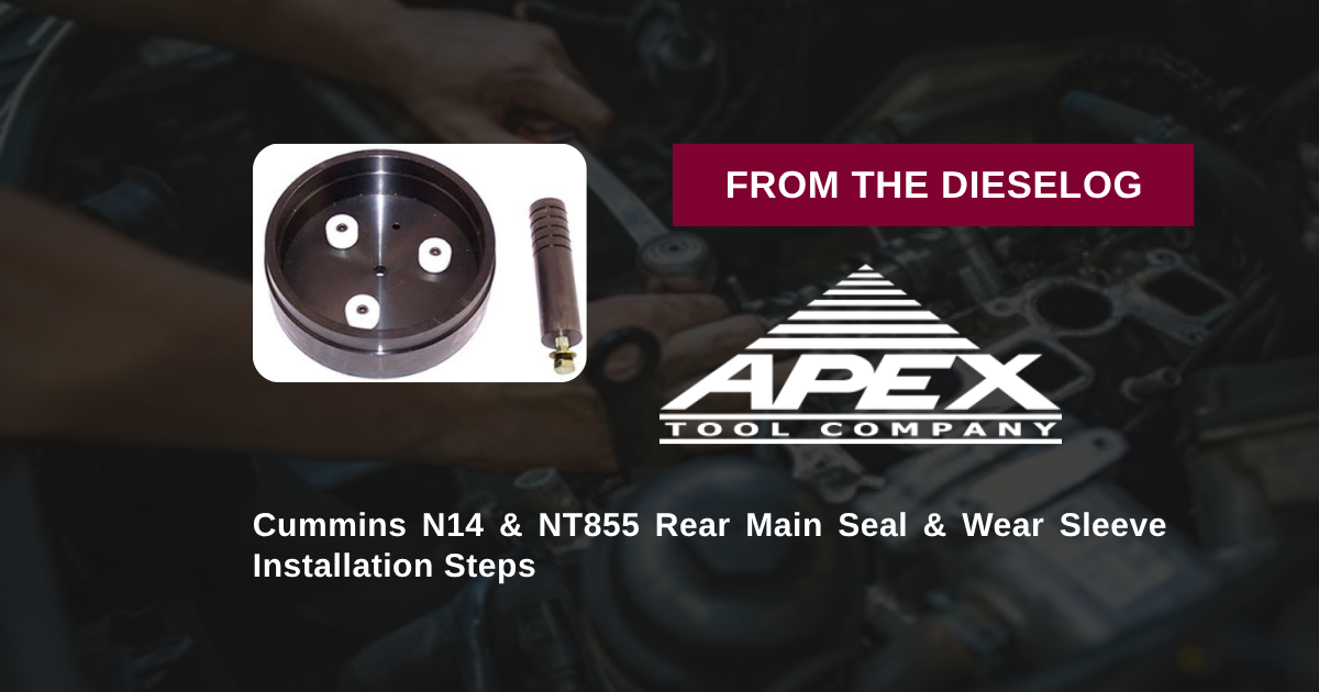 Step-by-step close up layout of rear main seal installer tool mounted on a Cummins N14 crankshaft flange